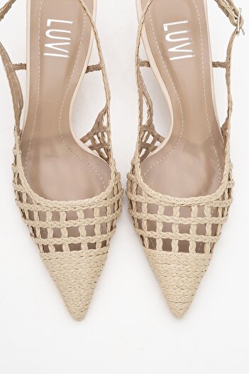 LuviShoes Heaven Beige Knitted Open Back Women's Low Heeled Shoes