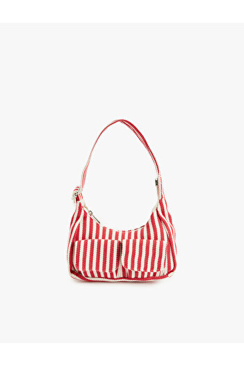 Koton Zippered Striped Adjustable Strap Shoulder Bag with Pocket Detail