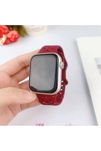 REDz Accessories Perforated Strap with Colorful Drops, Sport, For Apple Watch, Silicone, Burgundy - 38/40/41 mm