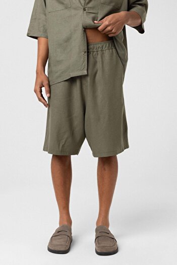 VAMOSCLO Oversized linen shorts khaki