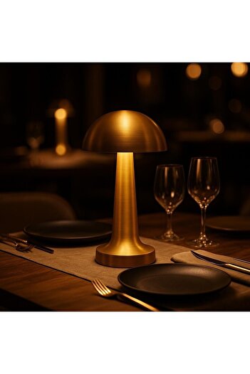 SIQI Mushroom Table Lamp Gold Color Wireless Led 3 Color Touch Rechargeable