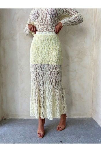 Miss Allos Women's High Waist Lace Detailed Midi Length Skirt