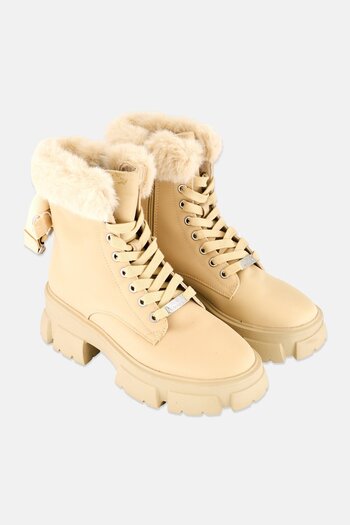 Steve Madden Women Tanker Lace Up Ankle Boots, Beige