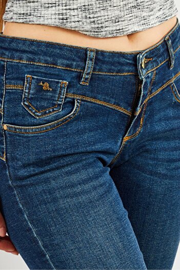 ONE STEP Women Slim Fit Washed Stretchable Denim Jeans, Navy