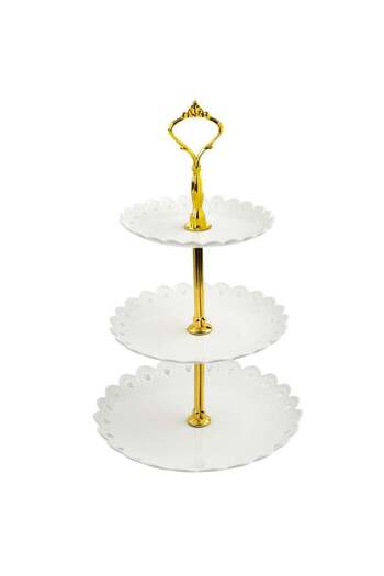 PUFO Bol cu ​​fructe cu 3 niveluri pentru prăjituri, fructe, aperitive, 34 x 27 cm, alb