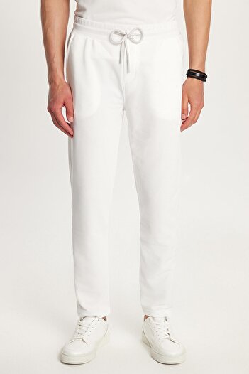 Tudors Men's Standard Fit Cotton Zippered Polo Neck Waist Lace up White Tracksuit Set