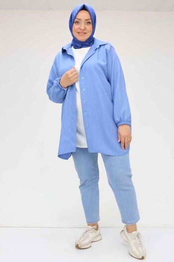 Eslina 58068 Plus Size Men's Collared Shirt - Indigo