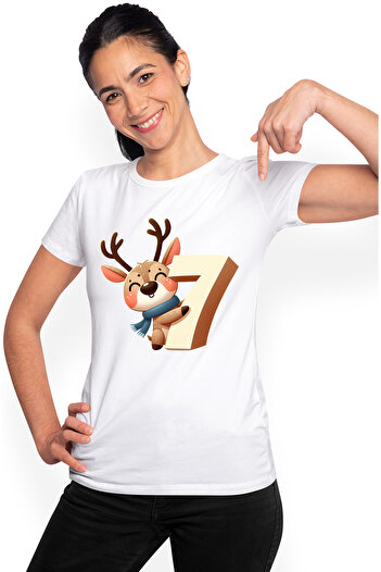 StoryGift Romania Tricou Femei cu un ren care tine cifra "7", scoala, matematica, invata, elevi, a WHT_XS