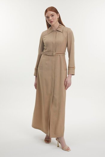 Zühre Shirt Collar Belted Dark Beige Topcoat 13815