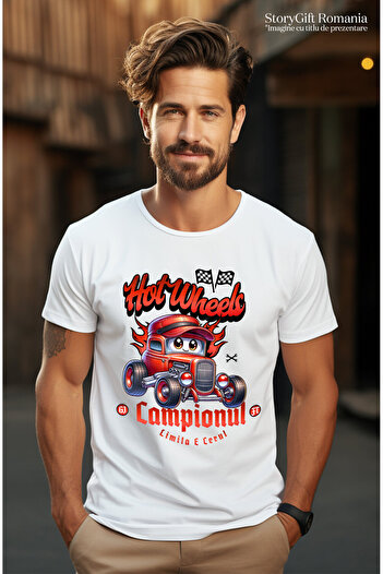 StoryGift Romania Tricou Barbati cu Aniamtie Masina Rosie Vintige Hot Wheels Campion Animate Copii,White_XL