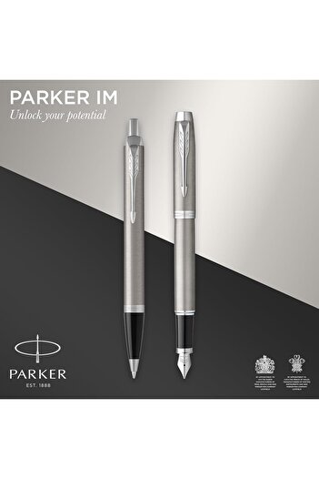 Parker Im Duo Box Fountain Pen - Ballpoint Pen Single Case Set Matte Chrome Lacquer