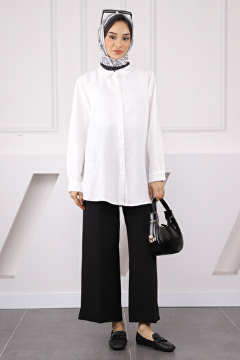 İmajButik Ecru Sequin Embroidered Shirt