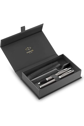 Parker Im Duo Box Fountain Pen - Ballpoint Pen Single Case Set Matte Chrome Lacquer