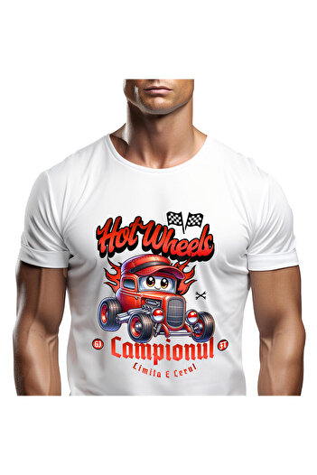 StoryGift Romania Tricou Barbati cu Aniamtie Masina Rosie Vintige Hot Wheels Campion Animate Copii,White_XL