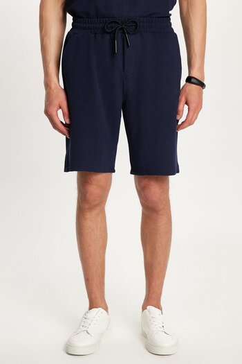 Tudors Men's Standard Fit Cotton Zippered Polo Neck T-Shirt with Lace-Up Waist Navy Blue Shorts Set