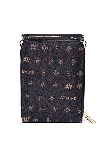 Armine Zippered Extra Compartment Shoulder Bag Black Patterned Bag