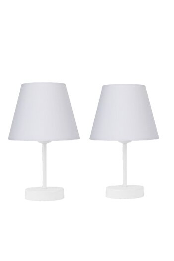 Semboldekor 2 White Cylinder Hat Lampshades with White Legs