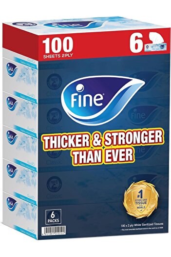 FINE Sterilized Facial Tissues - Pack Of 6 Boxes, 86 Sheets X 2 Ply, White