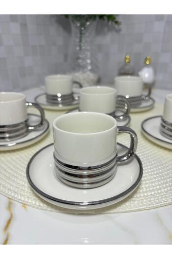 SOFRA STİL Set of 6 Gold Detailed Porcelain Turkish Coffee Cups