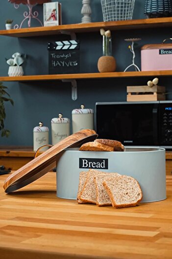 sizinsepetiniz Bamboo Look Cover Metal Bread Bowl