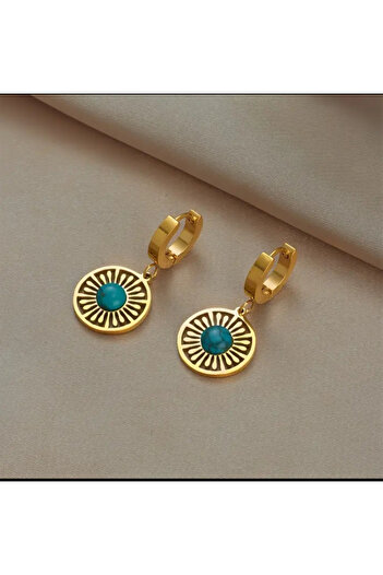 Phellos Steel Turquoise Mini Stone Round Women Earrings