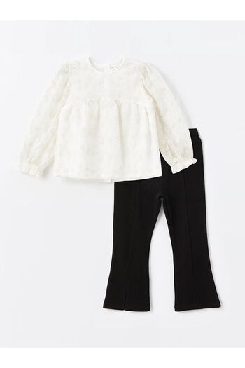 LC Waikiki LCW baby Crew Neck Long Sleeve Baby Girl Blouse and Leggings Pants 2pcs