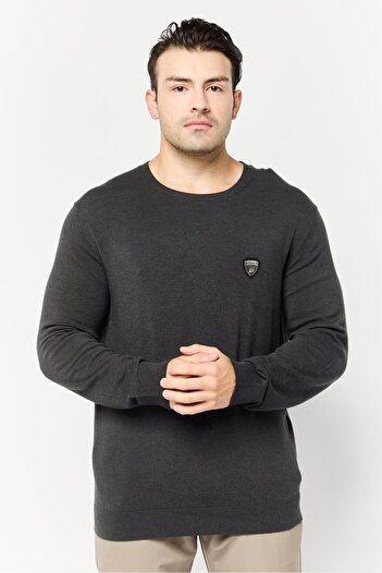Lamborghini Men Crew Neck Brand Logo Sweater, Grey