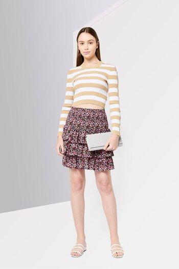 Michael Kors Women Ribbed Neck Stripe Sweater, Multicolor
