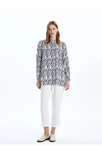 LC Waikiki Lcwaikiki Classic Blue Prevailing Collar Print Women's Shirt Tunic
