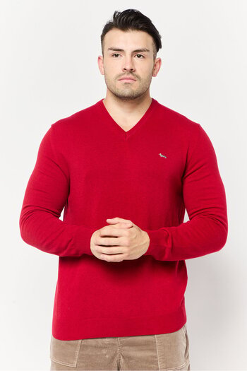 Harmont & Blaine Men V-Neck Embroidered Logo Sweater, Red