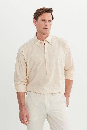ALTINYILDIZ CLASSICS Ανδρικό πουκάμισο εκρού Oversize Loose Cut με γιακά 100% βαμβακερό