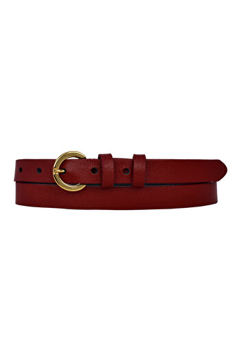 GoDeri Thin 2 cm Red Women's Belt - 100% Genuine Leather with Gold Buckle; for Dress and Pants Kilit_G