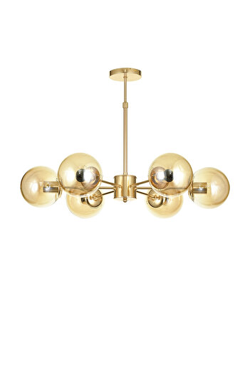 Avizemoda Miya 6 lı Bal Camlı Salon Oturma Odası Modern Sarkıt Avize - (Gold Kaplama)