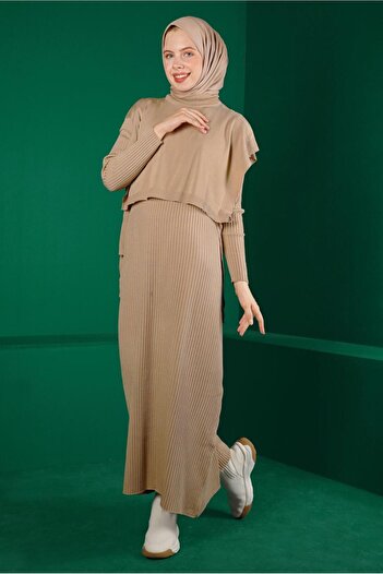 Alvina Knitwear Pleated Lacing Detailed Double Dress - 43199