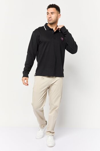 PAUL FRANK Men Regular Fit Long Sleeve Brand Logo Polo Shirt, Black