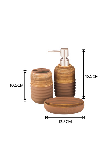 ABAREEK 4-Piece Ceramic Bathroom Set with Liquid Soap - Brown and White