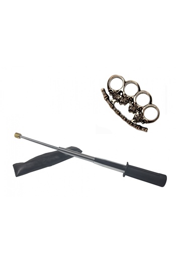 Depox Flexible silver telescopic walking stick set, rubber handle, 47 cm and skull dagger
