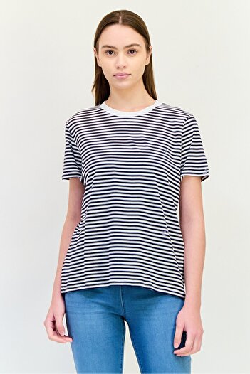 French Connection Women Round Neck Short Sleeves Stripe T-Shirt, Multicolor