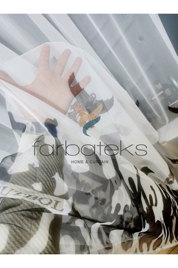 farbateks Bjk Karakartal Fan Black White 3 Layer Pleated Tulle Curtain
