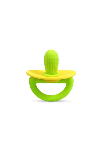 Choice Yellow Silicone Teether Ring, Pacifier Type Teething Tool, Soft Molar Stick with Massage Dot