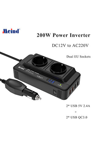 Choice black Highly recommend Meind 200w car inverter 12v to 220v power inverter for car