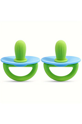 Choice 2pcs-Blue Silicone Teether Ring, Pacifier Type Teething Tool, Soft Molar Stick with Massage Dot