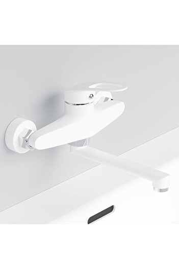 Choice white Kitchen Faucet Mixers Wall Mounted Single Handle Mixer Tap Sink Faucet Rotation Hot Cold Water