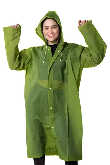 By Marine Women's Men's Raincoat Hooded Eva Dark Green Army Green Raincoat with Snap Fasteners Bymmrc881R1