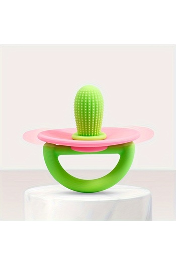 Choice Pink Silicone Teether Ring, Pacifier Type Teething Tool, Soft Molar Stick with Massage Dot