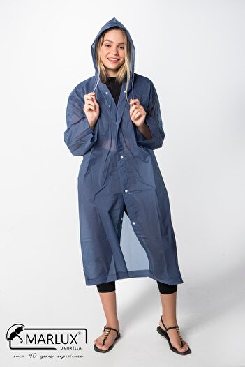 Marlux Women's Men's Raincoat Hooded Snap Fastener Eva Navy Blue Raincoat M21mrc881r04