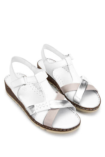 Tamer Tanca Women's Genuine Leather White Flat Sandals