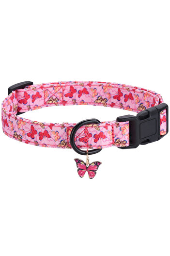 Choice M rose red CP607/CP709--1pc pet collar with animal/dinosaur prints and pendants, adjustable twill fa