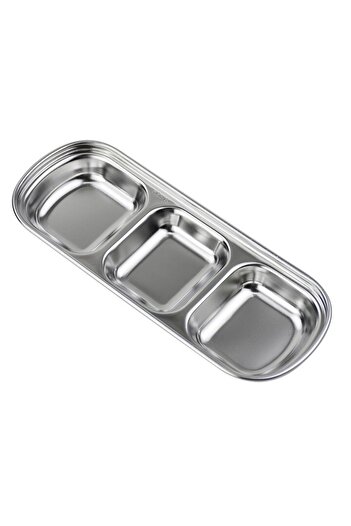 Choice silvery Stainless Steel Divided Dip Bowls Sauce Plate Seasoning Dipping Condiment Tray for BBQ Vineg
