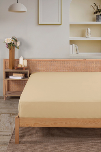 Karden Flower Premium 100% Cotton Double Combed Cotton Elastic Sheet - Cream